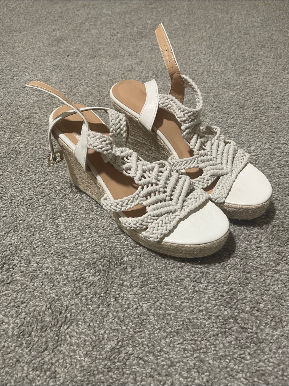 White Braided Espadrille Wedge Sandals - Women